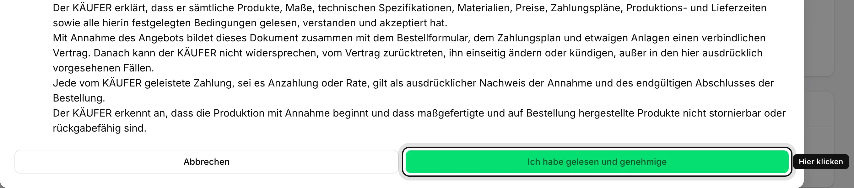 Vertrag lesen und genehmigen