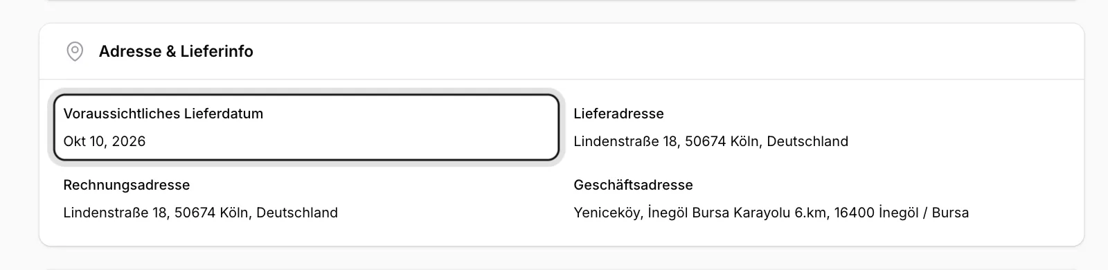 Adresse &amp; Lieferinfo ansehen