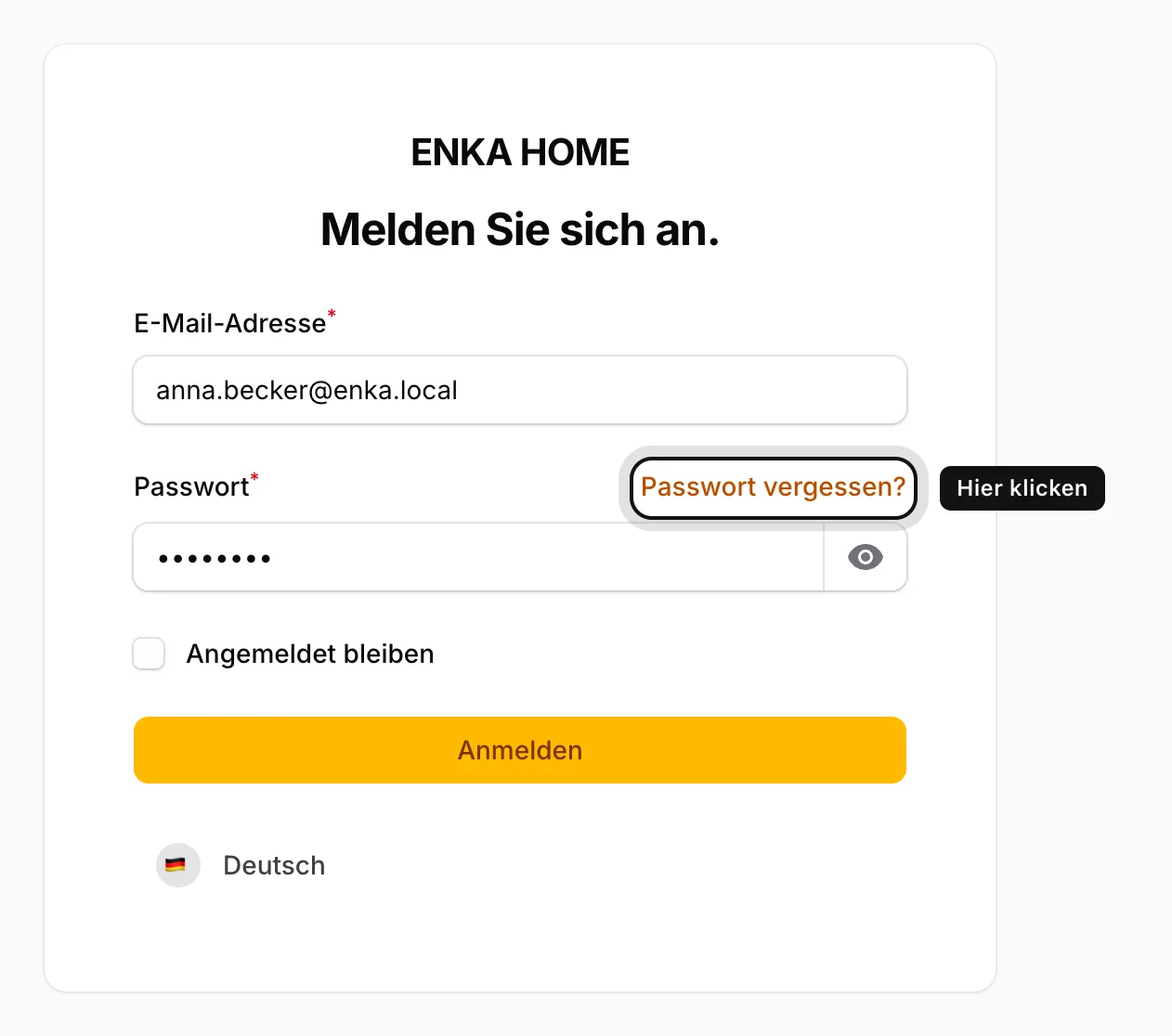 Auf Passwort vergessen? klicken