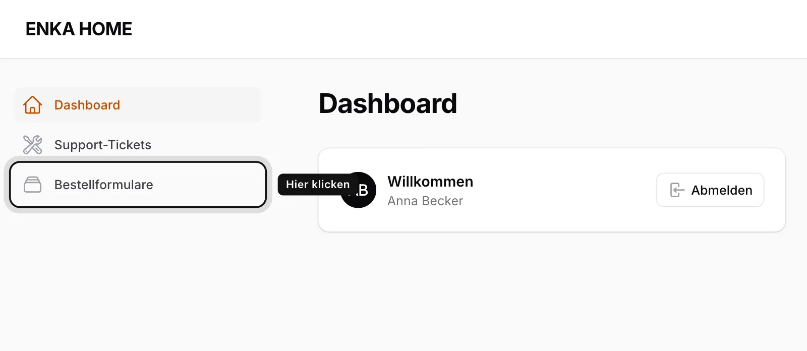 Auf Bestellformulare klicken