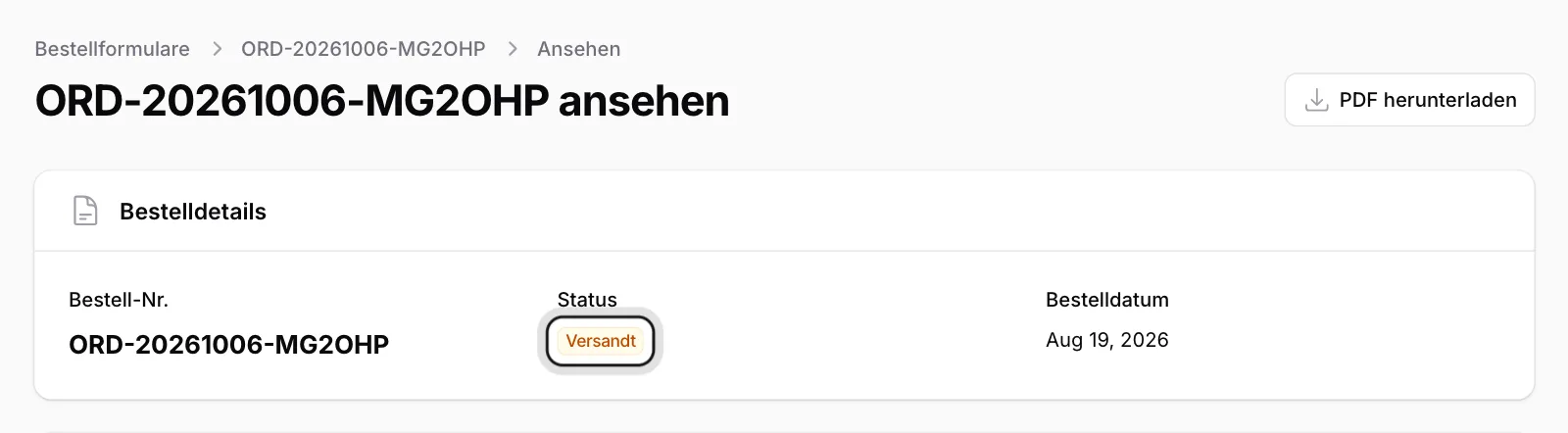 Bestellseite ansehen