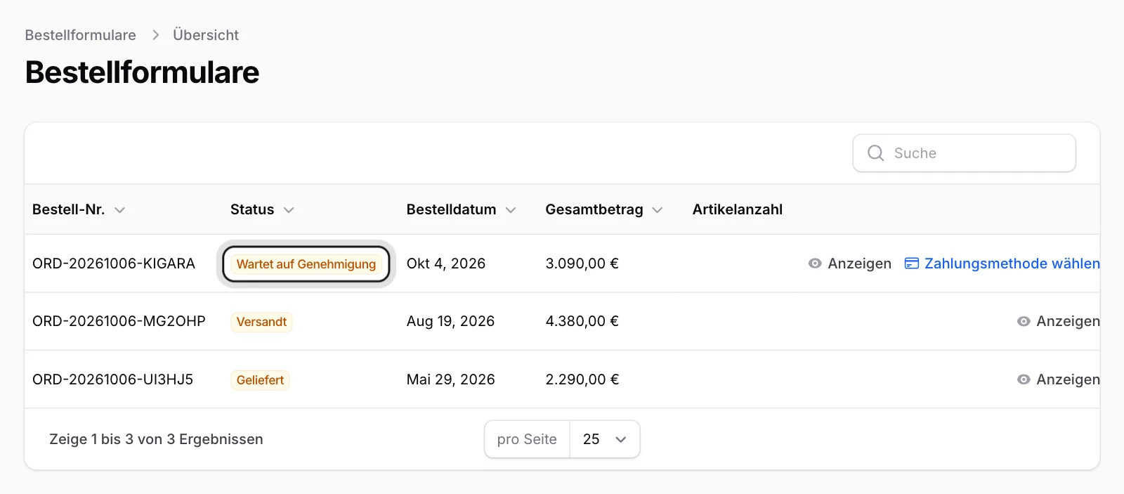 Bestellung öffnen