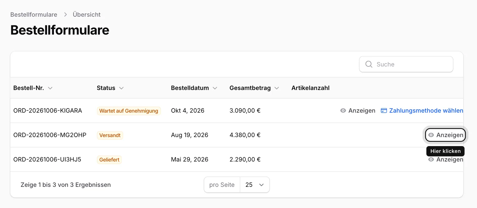 Auf Anzeigen klicken
