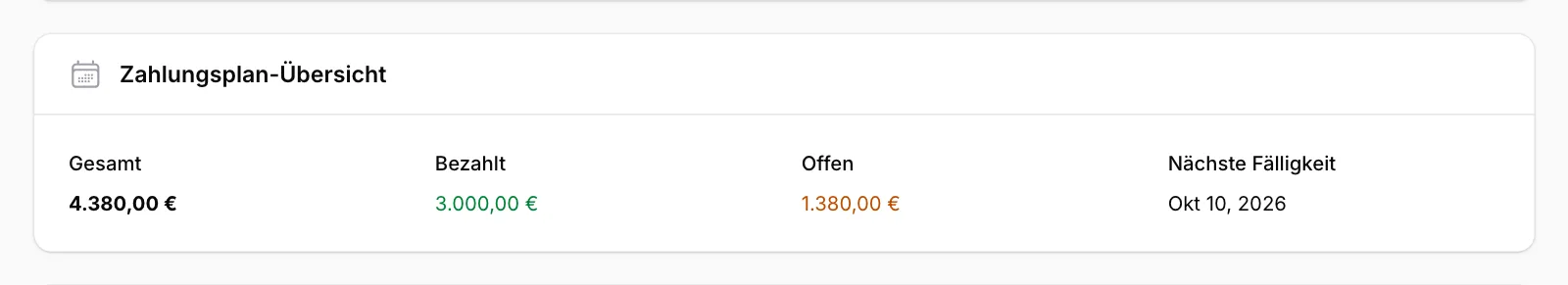 Zahlungsplan-Übersicht ansehen