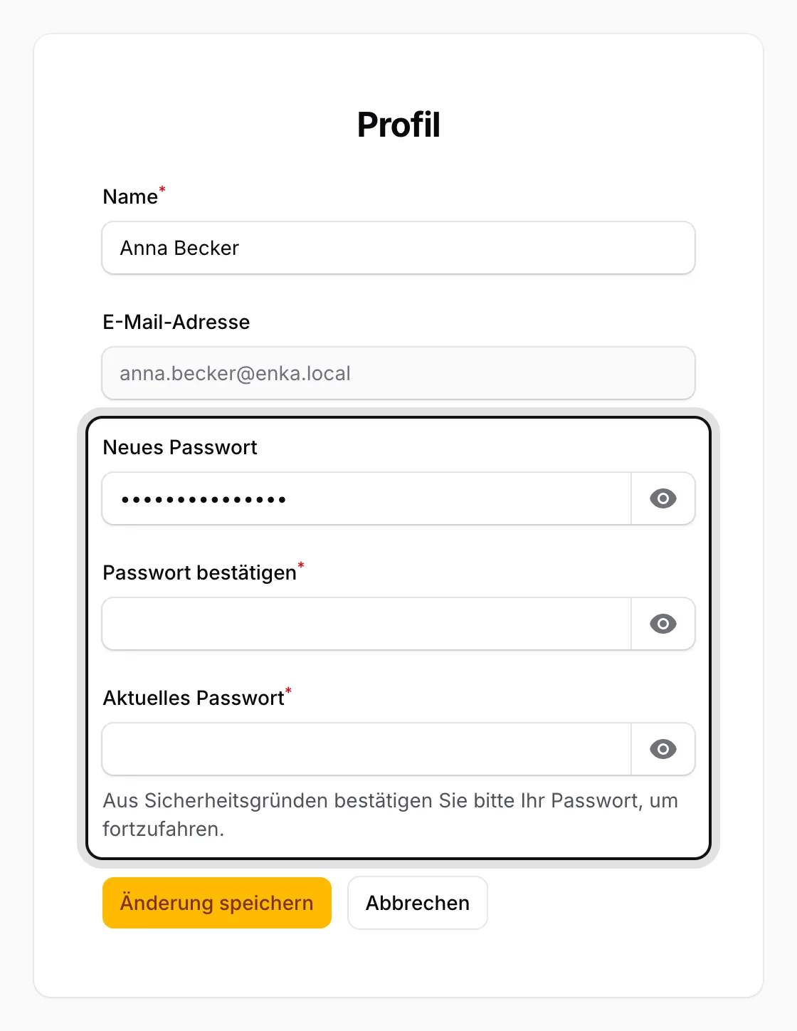 Bei Bedarf das Passwort ändern