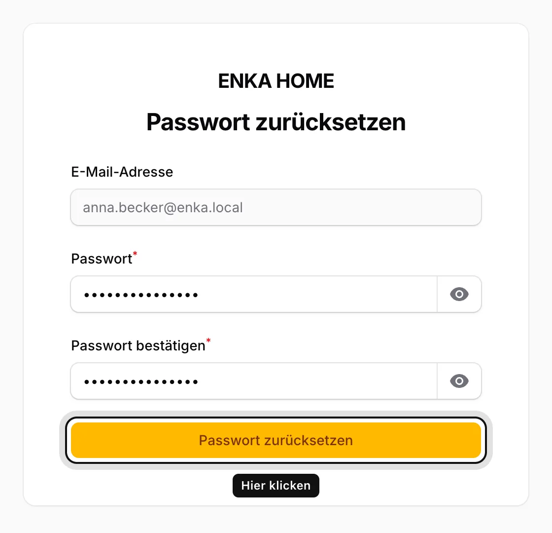 Neues Passwort zweimal eingeben
