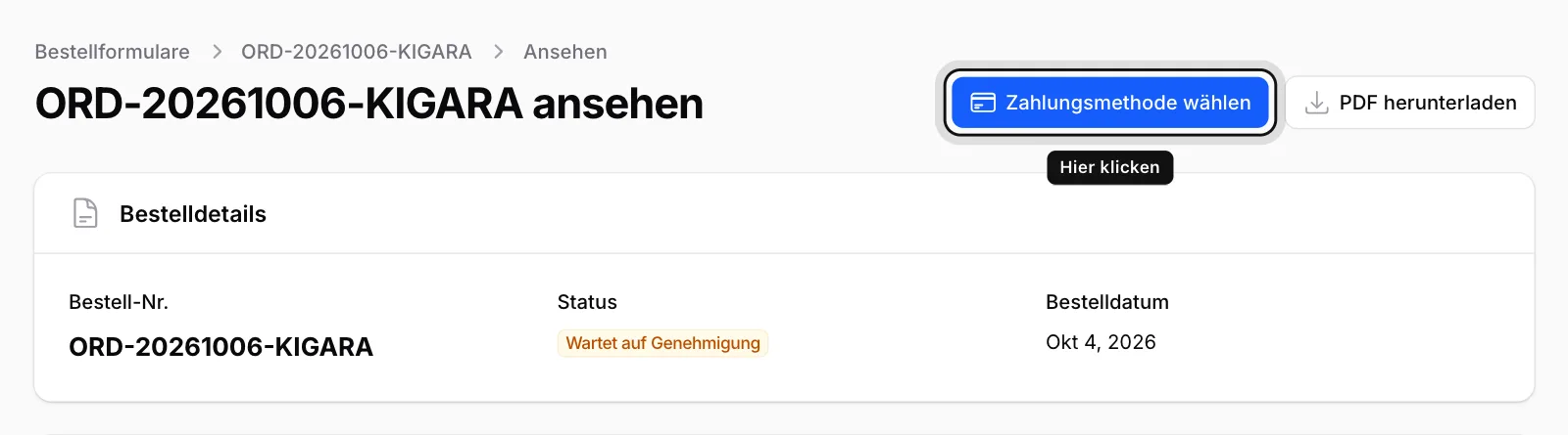 Auf Zahlungsmethode wählen klicken