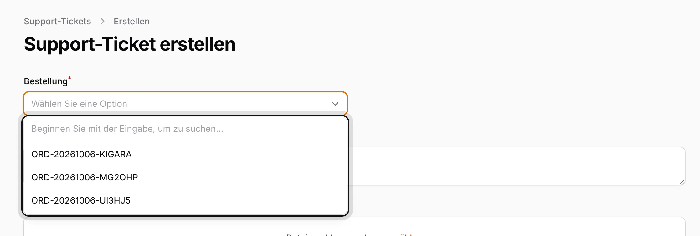 Bestellung auswählen