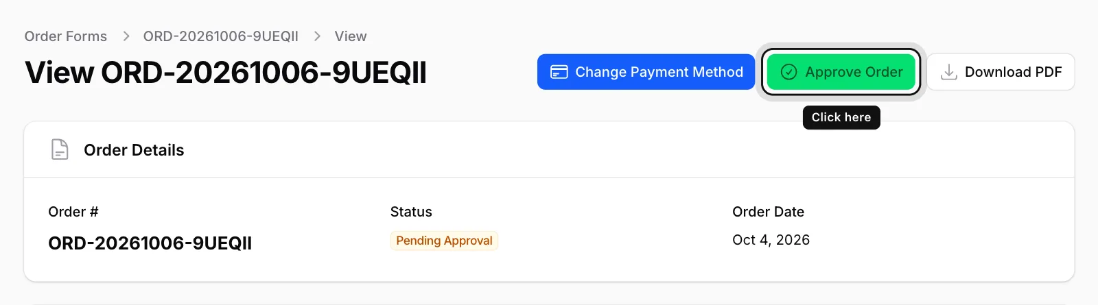 Click Approve Order