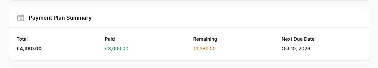 Look at the Payment Plan Summary