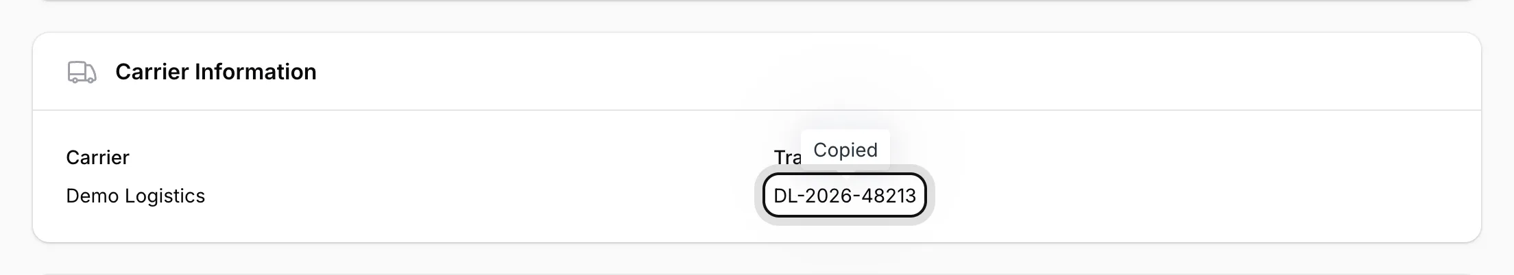 Copy the tracking number