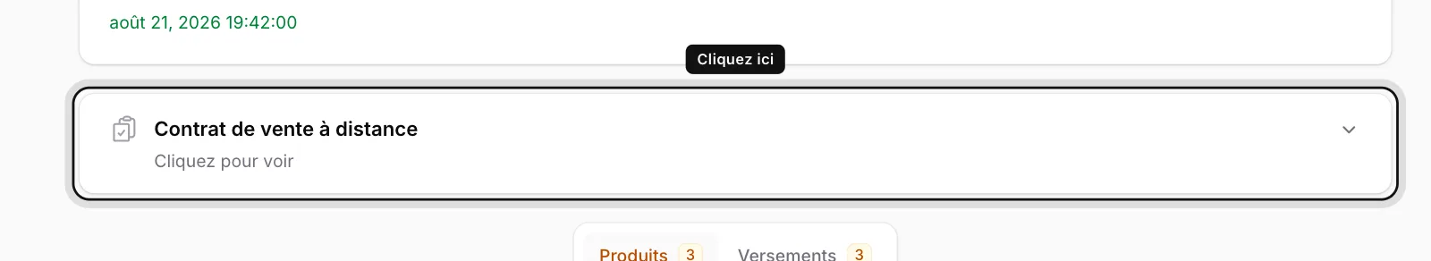 Cliquez sur la section Contrat de vente à distance