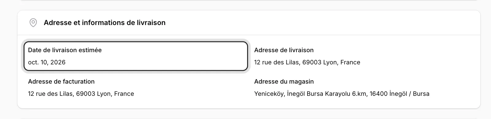 Consultez Adresse et informations de livraison
