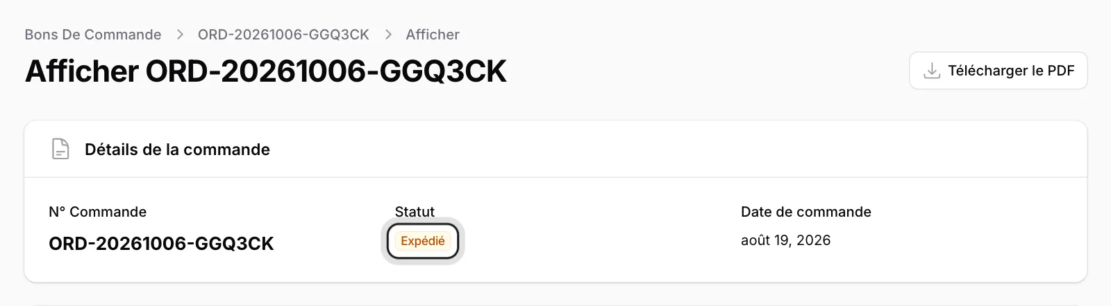 Parcourez la page de la commande