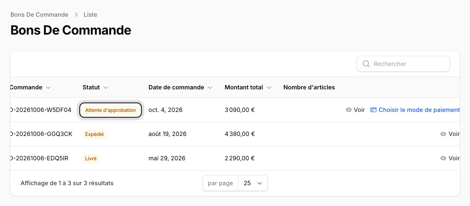 Ouvrez la commande