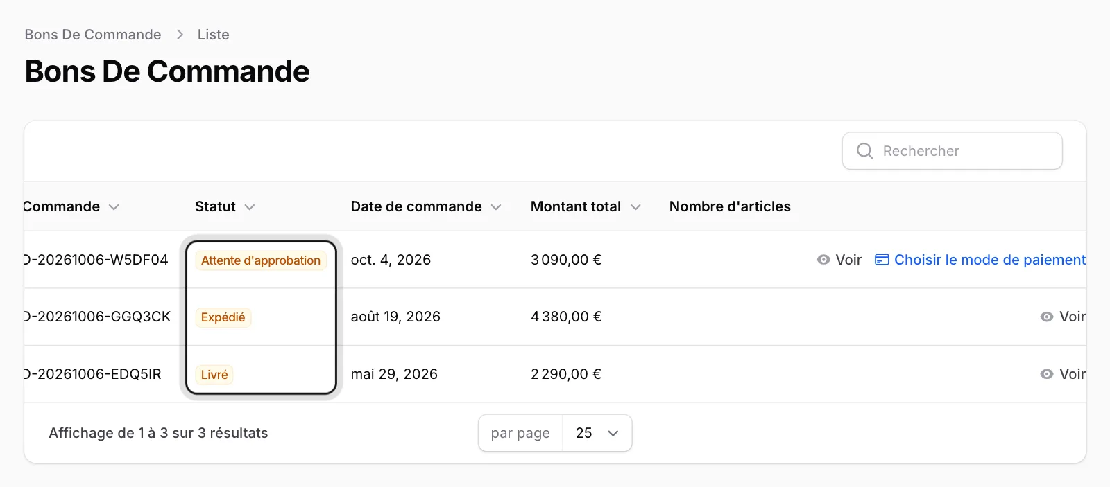 Que signifient les statuts de commande ?