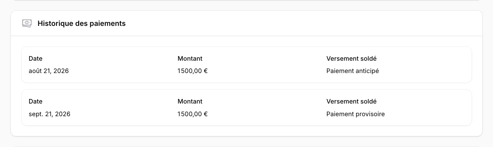 Parcourez l’Historique des paiements