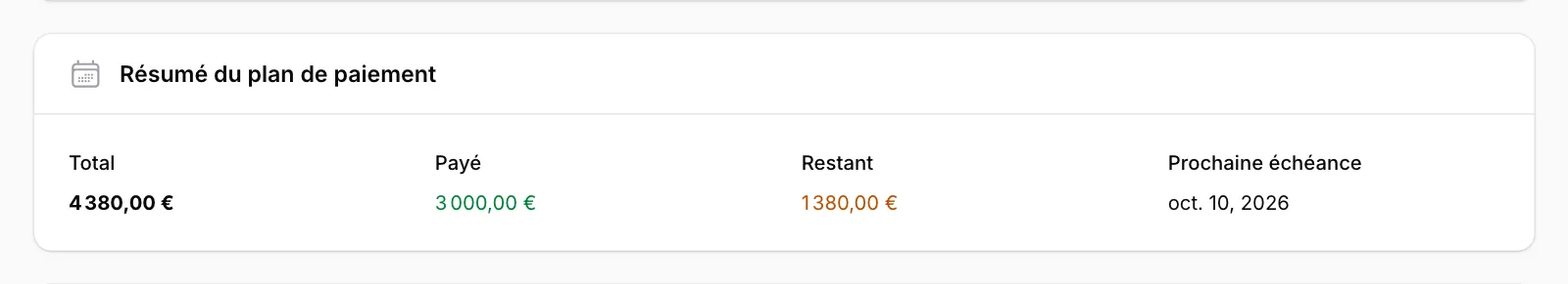 Consultez le Résumé du plan de paiement