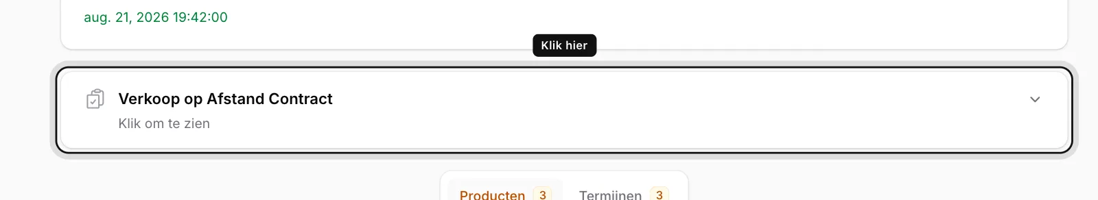 Klik op het onderdeel Verkoop op Afstand Contract
