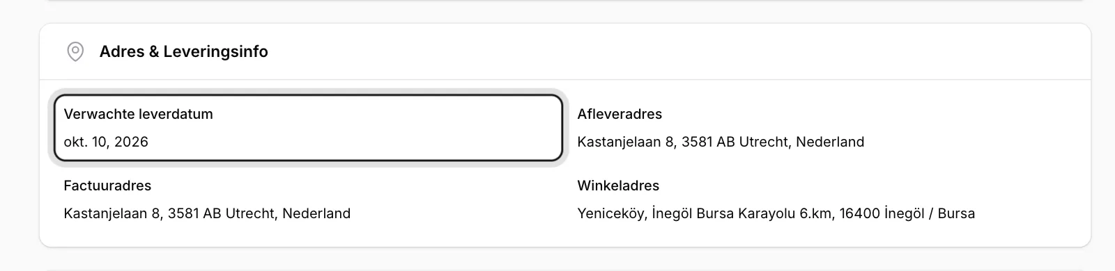 Bekijk Adres &amp; Leveringsinfo