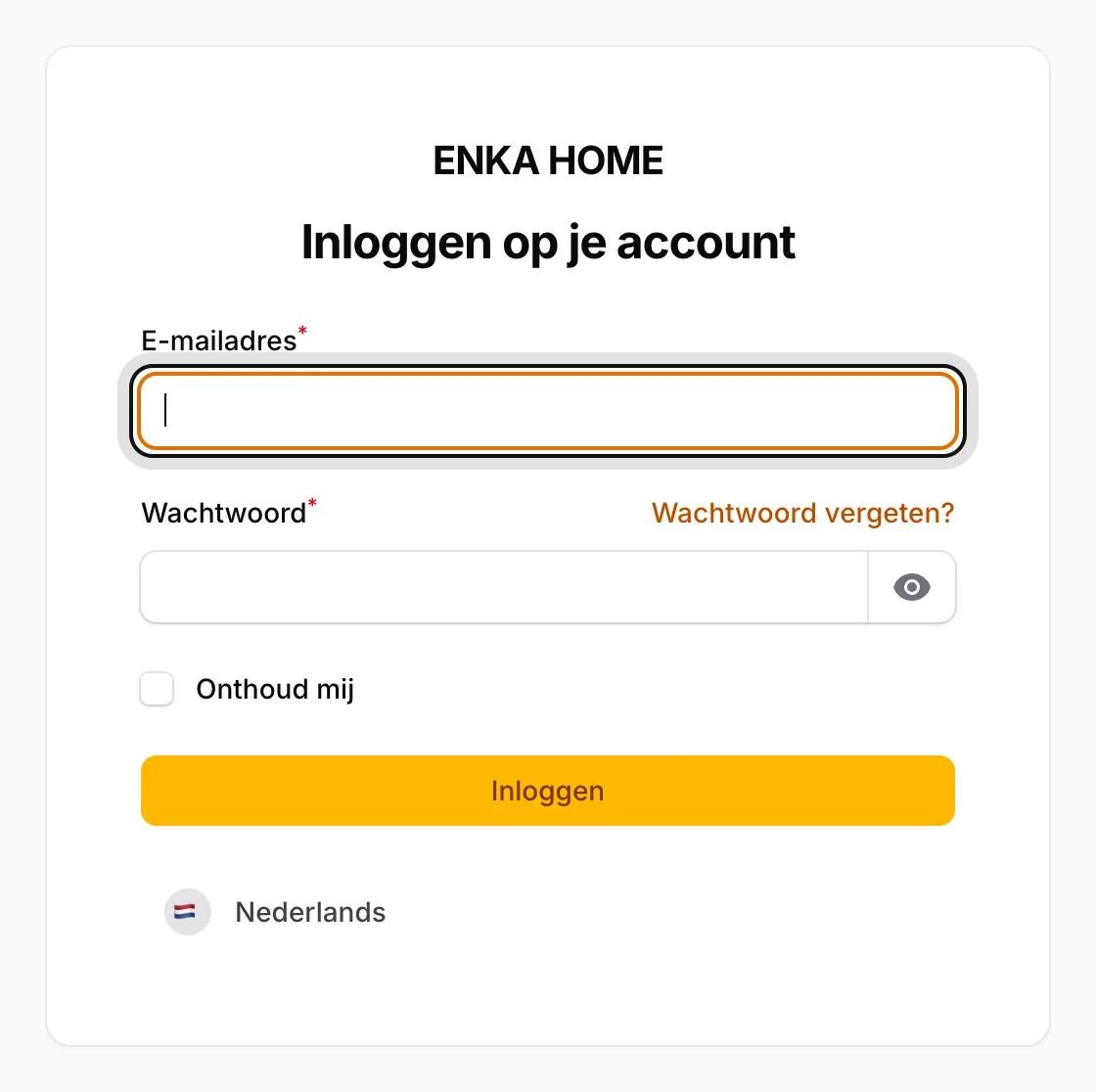 Vul uw e-mailadres en wachtwoord in