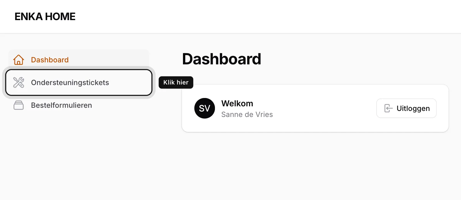 Klik op Ondersteuningstickets
