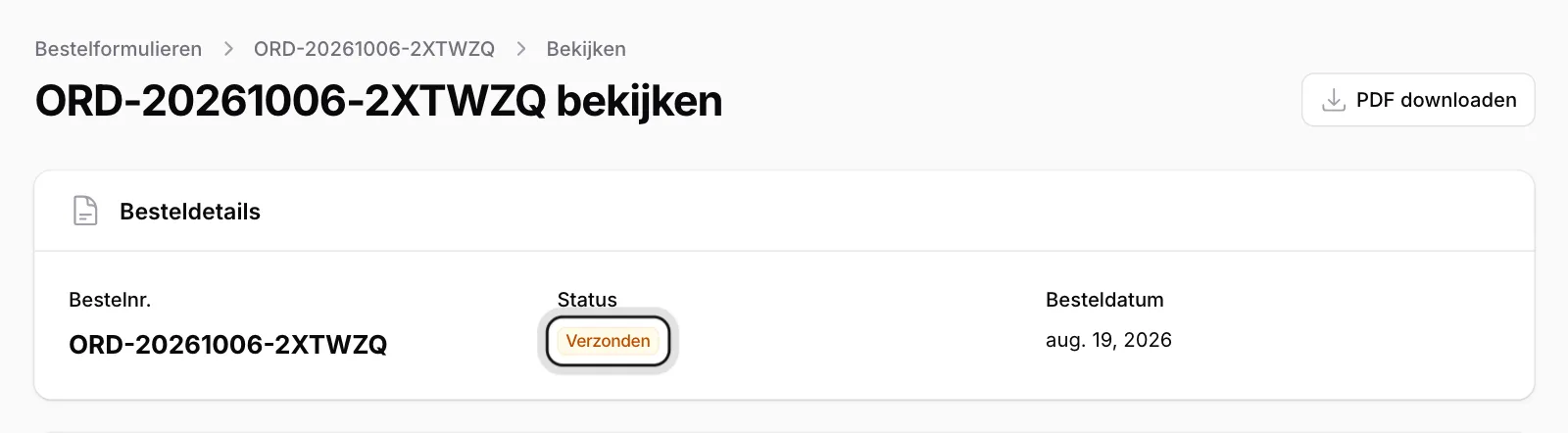 Bekijk de bestelpagina