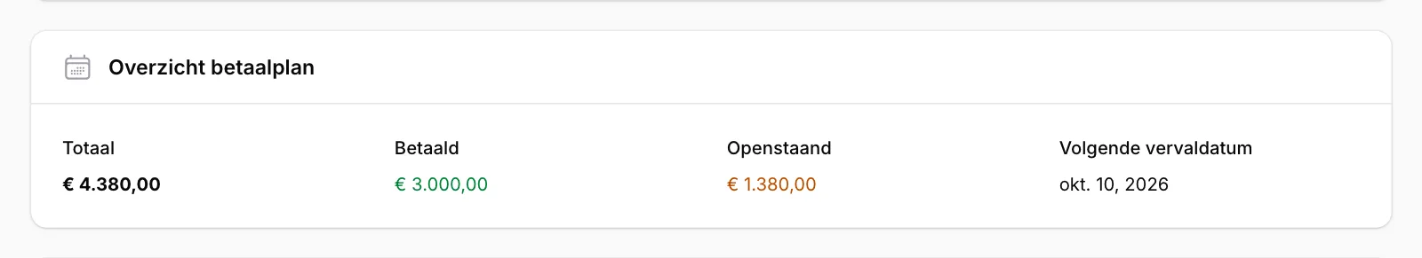Bekijk het Overzicht betaalplan