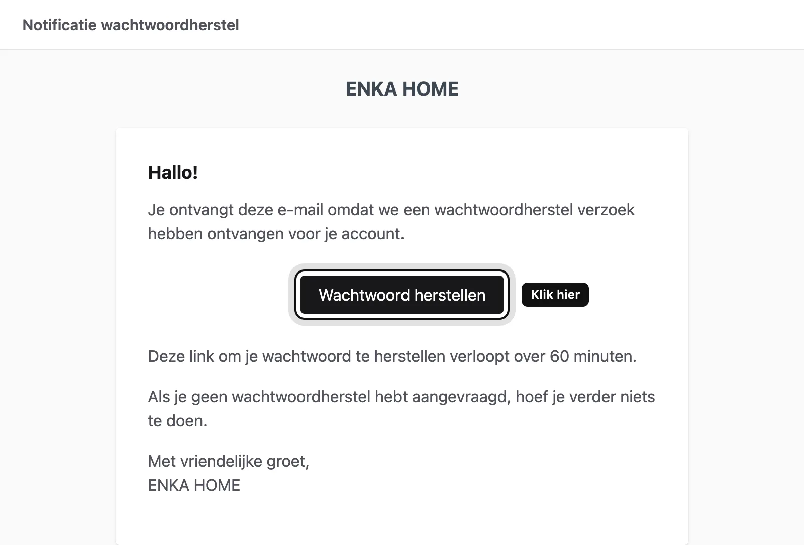 Klik op de knop in de e-mail