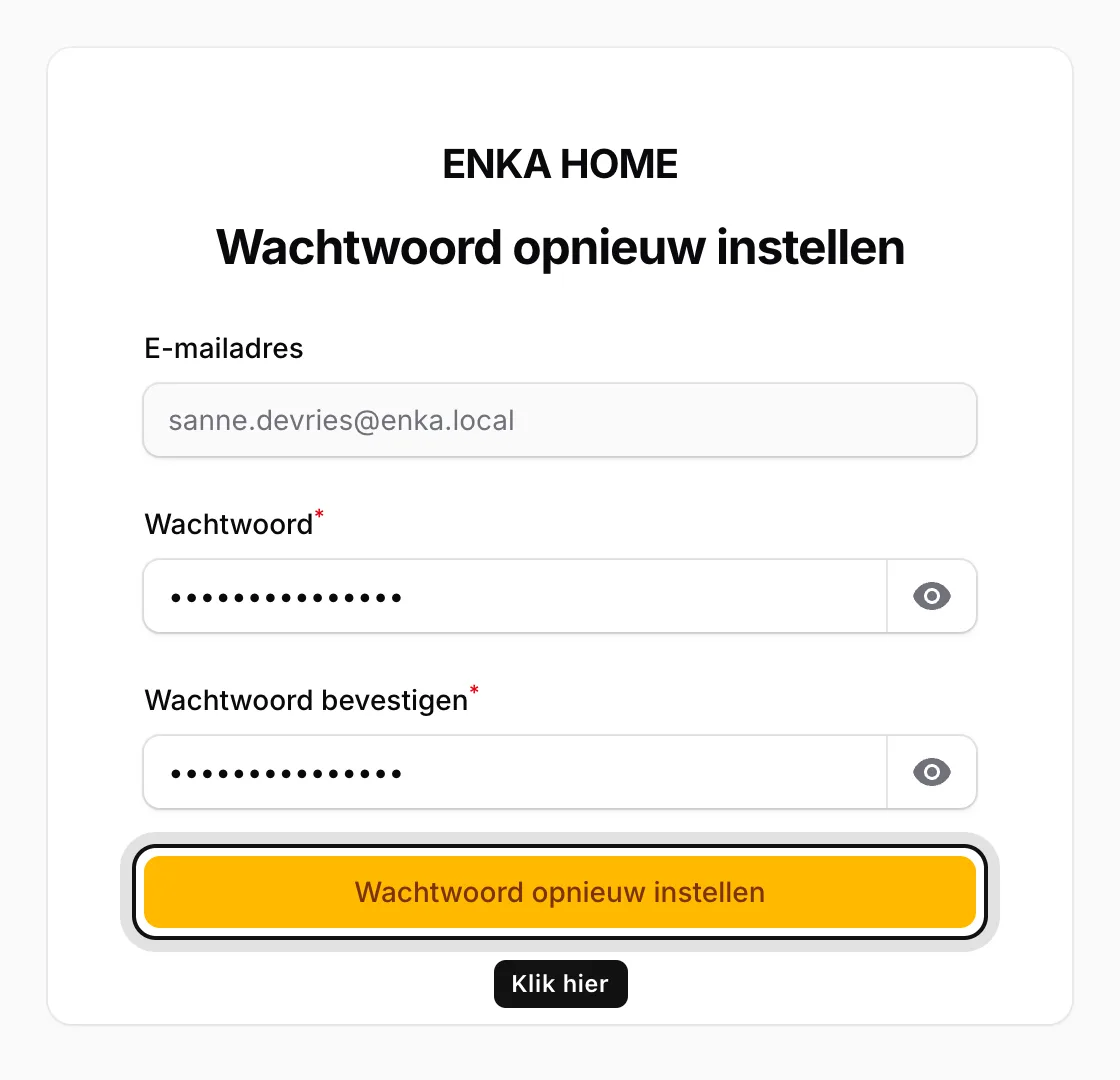 Vul uw nieuwe wachtwoord twee keer in
