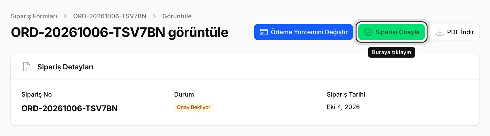 Siparişi Onayla'ya tıklayın