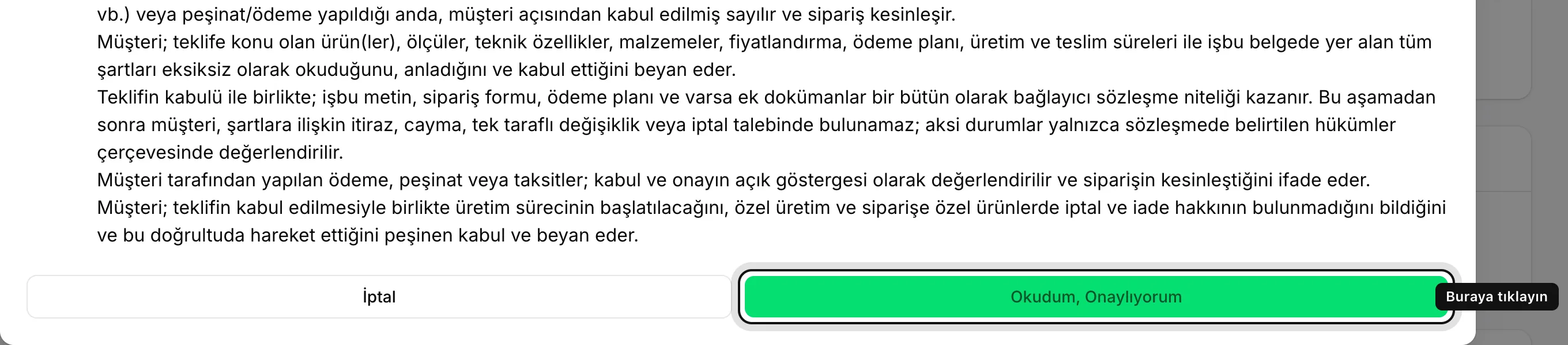 Sözleşmeyi okuyup onaylayın