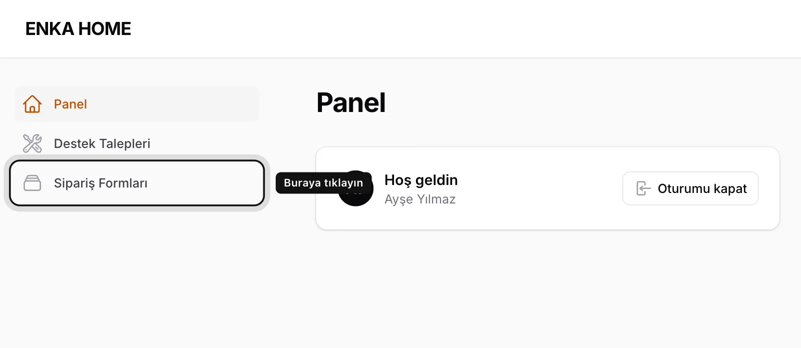 Sipariş Formları'na tıklayın