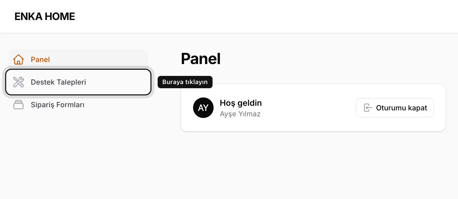 Destek Talepleri'ne tıklayın