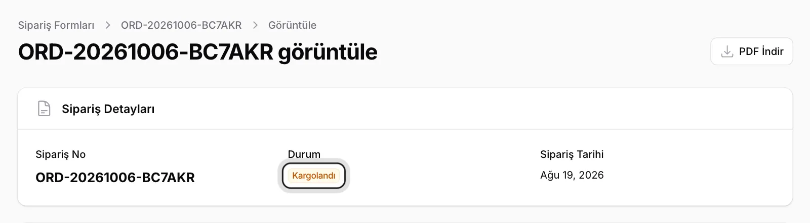 Sipariş sayfasını inceleyin
