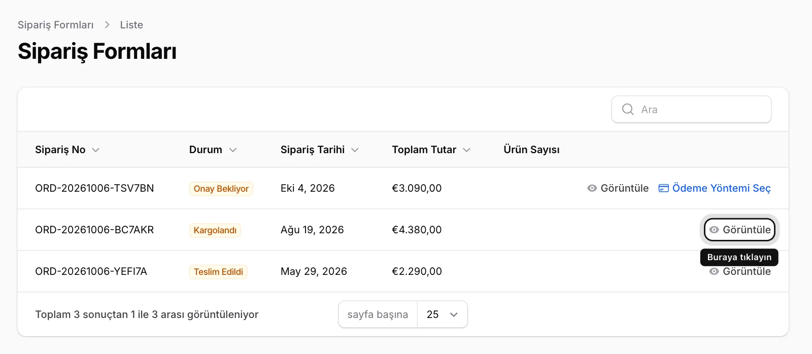 Görüntüle'ye tıklayın