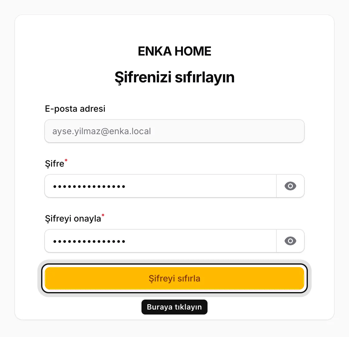 Yeni şifrenizi iki kez yazın