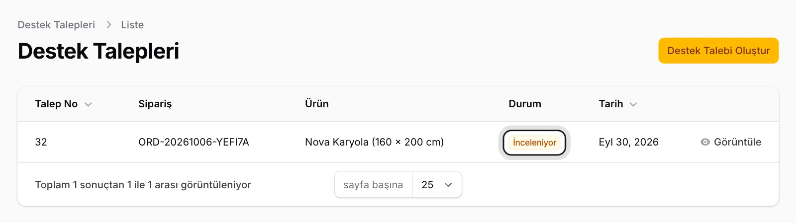 Destek Talepleri'ni açın